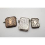3 x Antique .925 Sterling Silver Vesta / Match Cases Inc Victorian (51g) // Inc Victorian,
