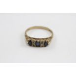 9ct Gold Vintage Sapphire & Diamond Sevens Tone Gypsy Setting Ring (1.8g) Size K