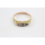 9ct Gold Antique Sapphire & Old Cut Diamond Seven Stone Gypsy Setting Ring (2.2g) Size R