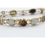 14ct Gold Jade, Onyx & Chrysoprase Oriental Panel Bracelet (9.3g)