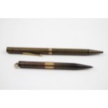 2 x Vintage WATERMAN Brown Propelling Pencils w/ 9ct Gold Banding (15g) // UNTESTED In vintage