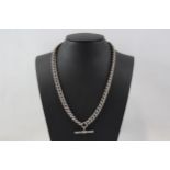 Silver Curb Link Watch Chain Conversion Necklace With T-Bar Pendant