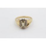18ct Gold Yellow Gemstone & Diamond Halo Dress Ring (3.8g) Size N