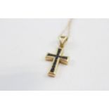 9ct Gold Sapphire Set Cross Pendant Necklace (1.7g)