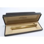 Vintage S.T DUPONT Gold Plated Fountain Pen w/ 18ct Gold Nib WRITING Boxed (29g) // Dip Tested &