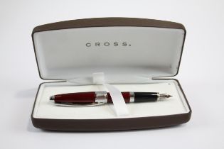 CROSS Apogree Red Lacquer Fountain Pen w/ 18ct White Gold Nib WRITING Boxed // CROSS Apogree Red