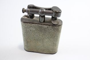 Vintage DUNHILL Silver Plated & Shagreen Lift Arm Table Cigarette Lighter // Height - 11cm