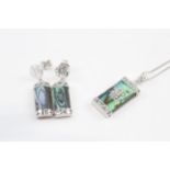 9ct White Gold Rainbow Abalone Shell Pendant Necklace & Drop Earrings Set (4.8g)