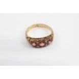 9ct Gold Garnet Three Stone Ring With Diamond Spacers (2.8g) Size M