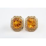 14ct Gold Amber Ornate Openwork Earrings (6g)