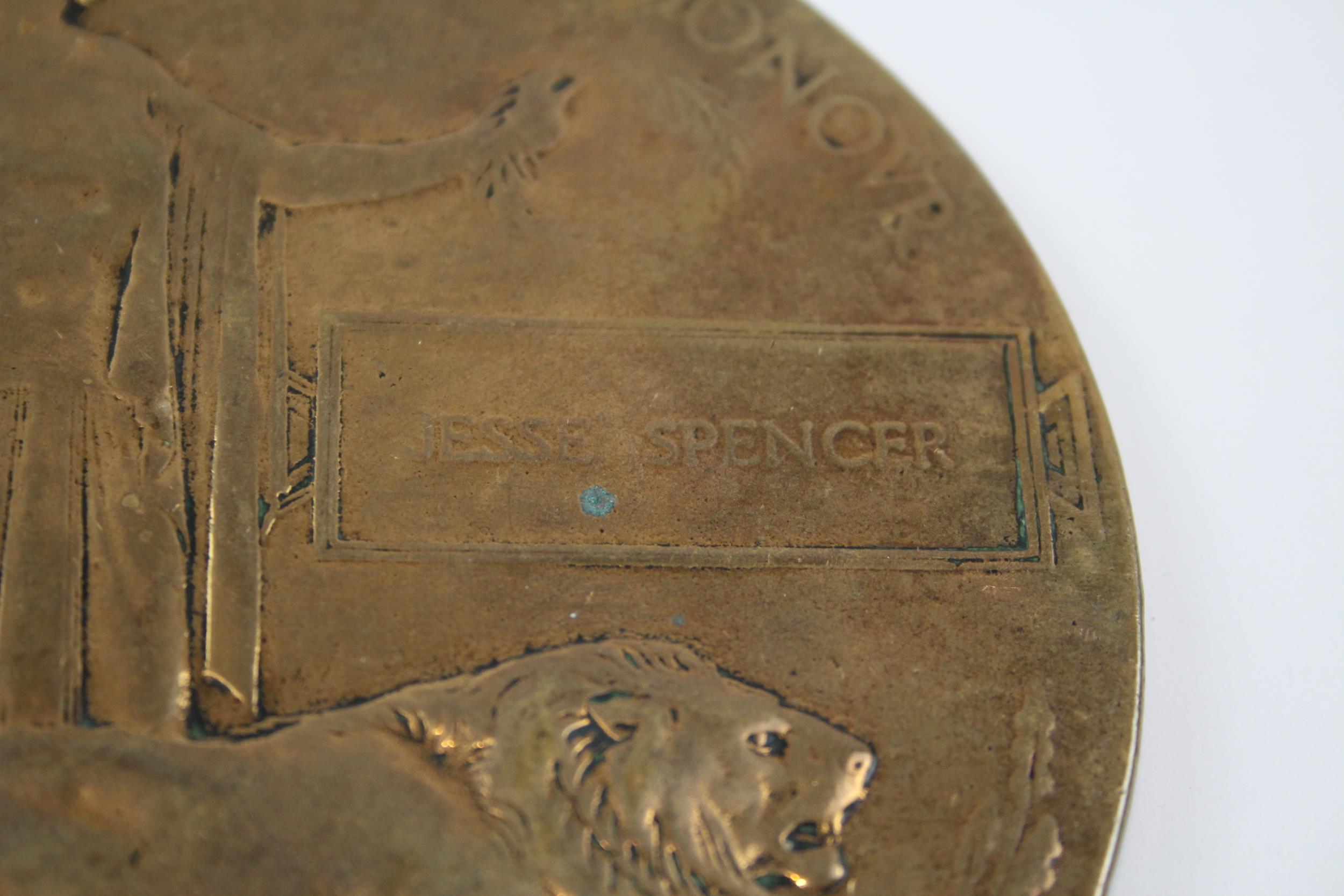 WW1 Death Plaque & Card Holder Named Jesse Spencer // WW1 Death Plaque & Card Holder Named Jesse - Image 2 of 6