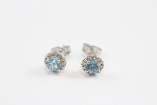 9ct White Gold Diamond & Blue Topaz Halo Stud Earrings (1.1g)