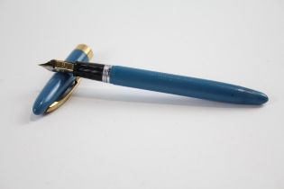 Vintage SHEAFFER Snorkel Blue FOUNTAIN PEN w/ 14ct Gold Nib WRITING // w/ Personal Engraving Etc Dip