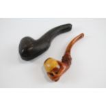 Antique Carved Meerschaum Hand Form Smoking Pipe w/ Amber Stem, Case // Length - 19cm In antique