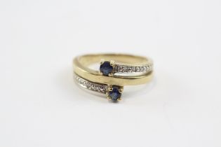 9ct Gold Diamond And Sapphire Twin Stone Ring (3.3g) Size M 1/2