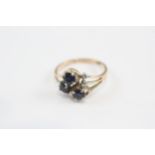 14ct Gold Vintage Sapphire & Diamond Stylised Cluster Ring (2g) Size J