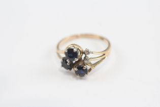 14ct Gold Vintage Sapphire & Diamond Stylised Cluster Ring (2g) Size J