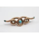 9ct Gold Turquoise And Split Pearl Wrap Brooch (2.7g)