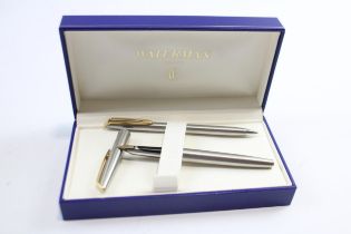 Vintage WATERMAN C/F Brushed Steel Fountain Pen w/ 18ct Gold Nib, Pencil, Box // Vintage WATERMAN