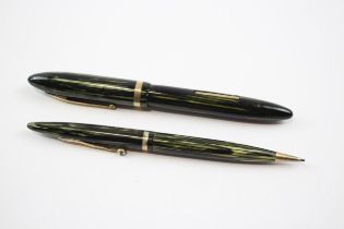 Vintage SHEAFFER Balance Green FOUNTAIN PEN w/ 14ct Gold Nib, Pencil Etc // Dip Tested & WRITING