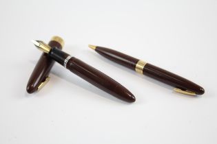 Vintage SHEAFFER Balance Brown FOUNTAIN PEN w/ 14ct Gold Nib, Pencil Etc // Dip Tested & WRITING