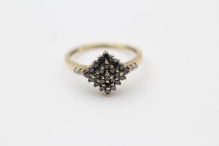9ct Gold Diamond & Black Gemstone Cluster Ring (2g) Size M
