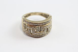 9ct Gold Diamond Set Greek Key Pattern Ring (5.5g) Size N