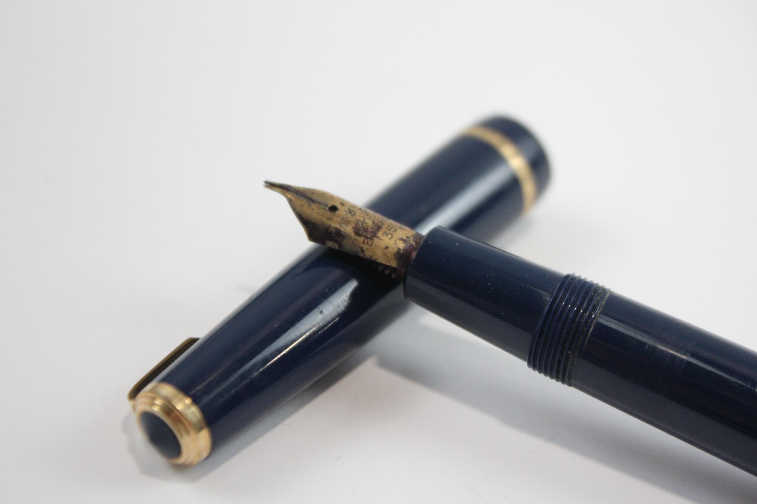 Vintage PARKER Senior Duofold Navy FOUNTAIN PEN w/ 14ct Gold Nib WRITING // Dip Tested & WRITING - Image 2 of 7