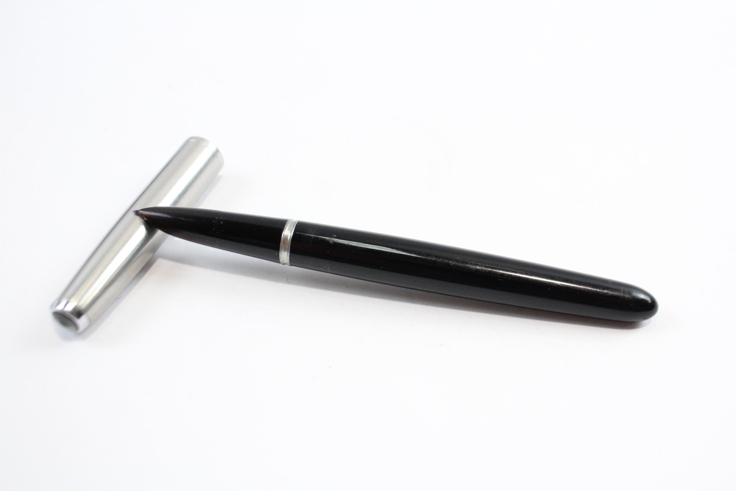 Vintage PARKER 51 Black FOUNTAIN PEN w/ Brushed Steel Cap WRITING // Dip Tested & WRITING In vintage