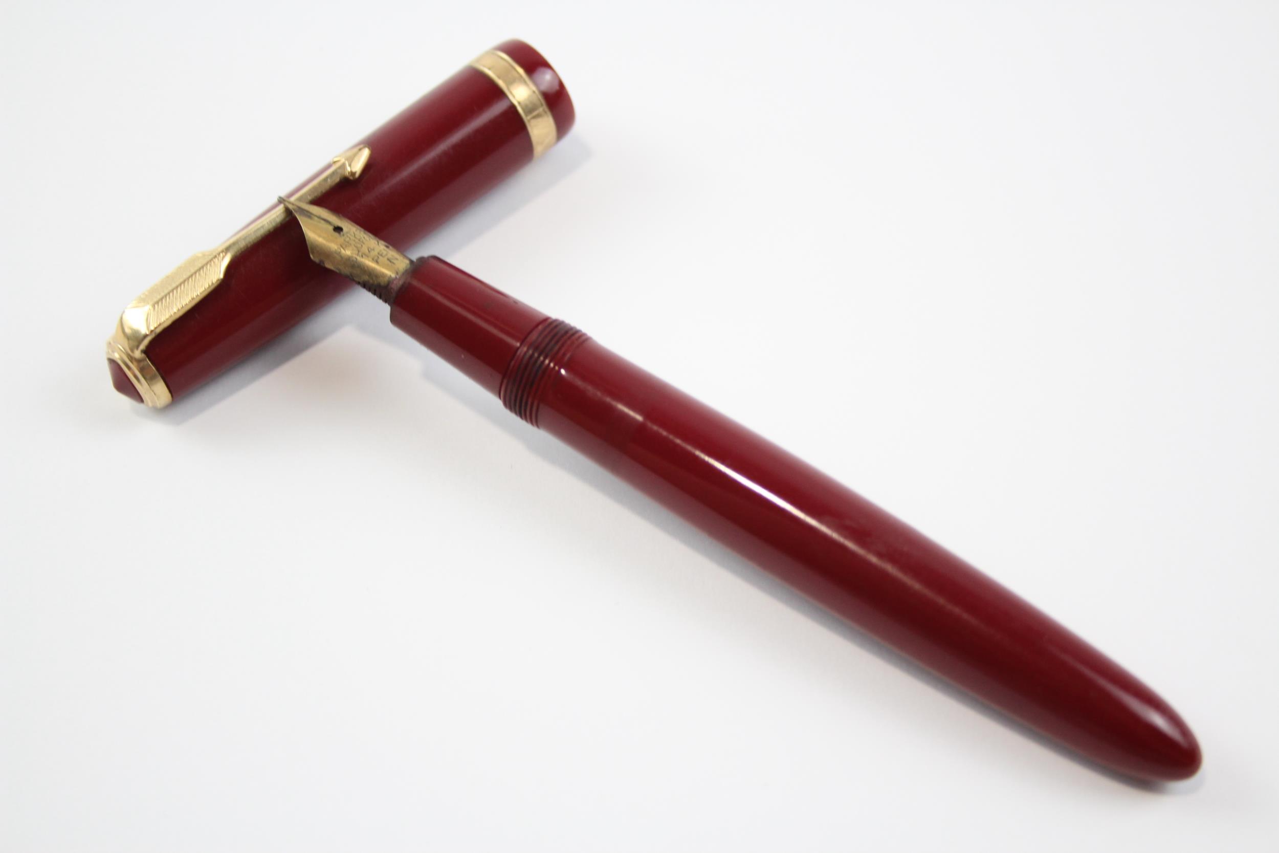 Vintage PARKER Duofold Red FOUNTAIN PEN w/ 14ct Gold Nib WRITING // Dip Tested & WRITING In