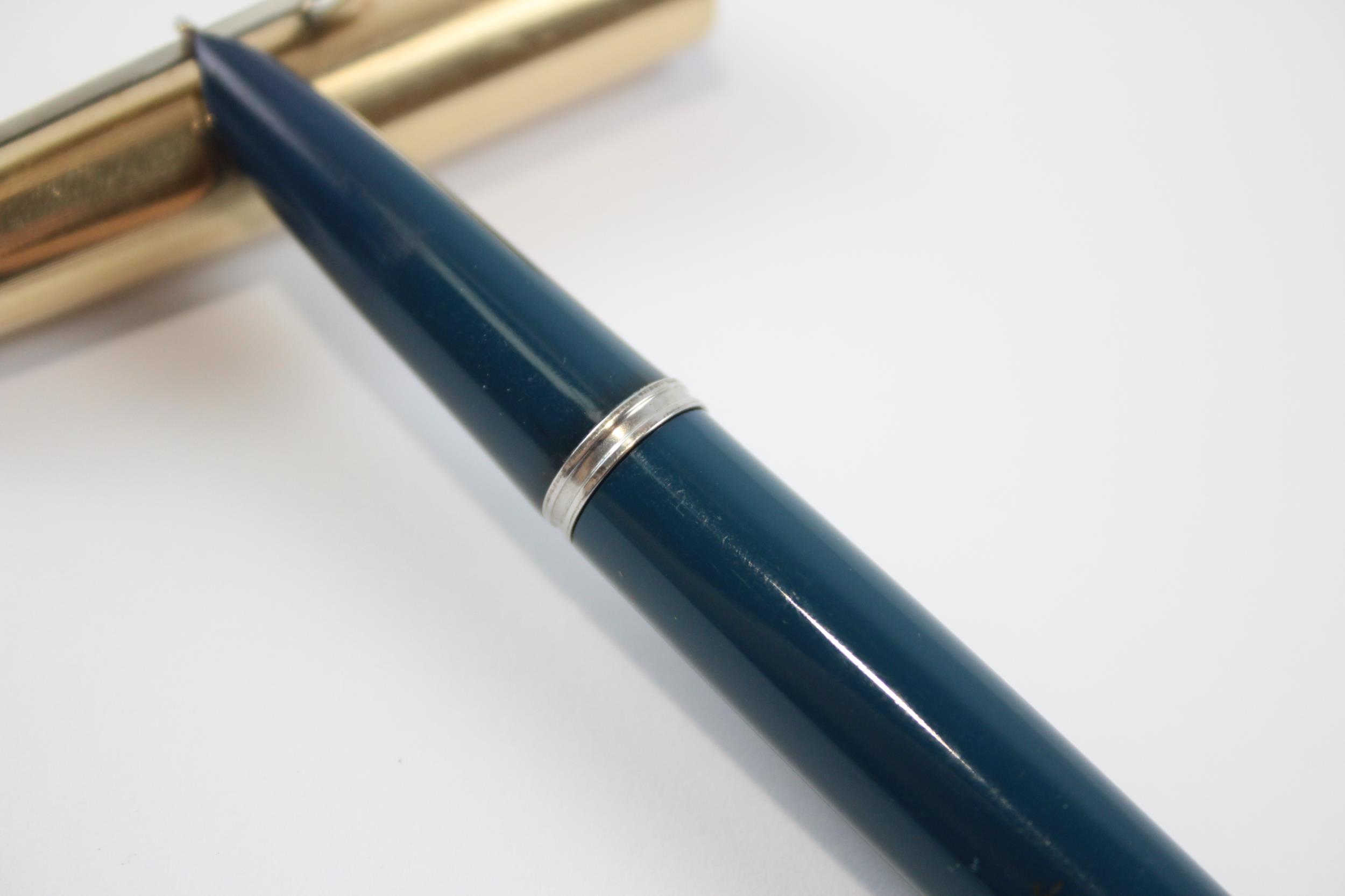 Vintage Parker 51 Teal Fountain Pen w/ 14ct Gold Nib, Gold Plate Cap WRITING // Dip Tested & Writing - Image 3 of 4