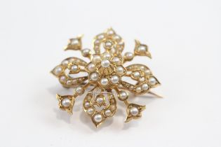 15ct Gold Antique Pearl Cluster Brooch Pendant (7.2g)