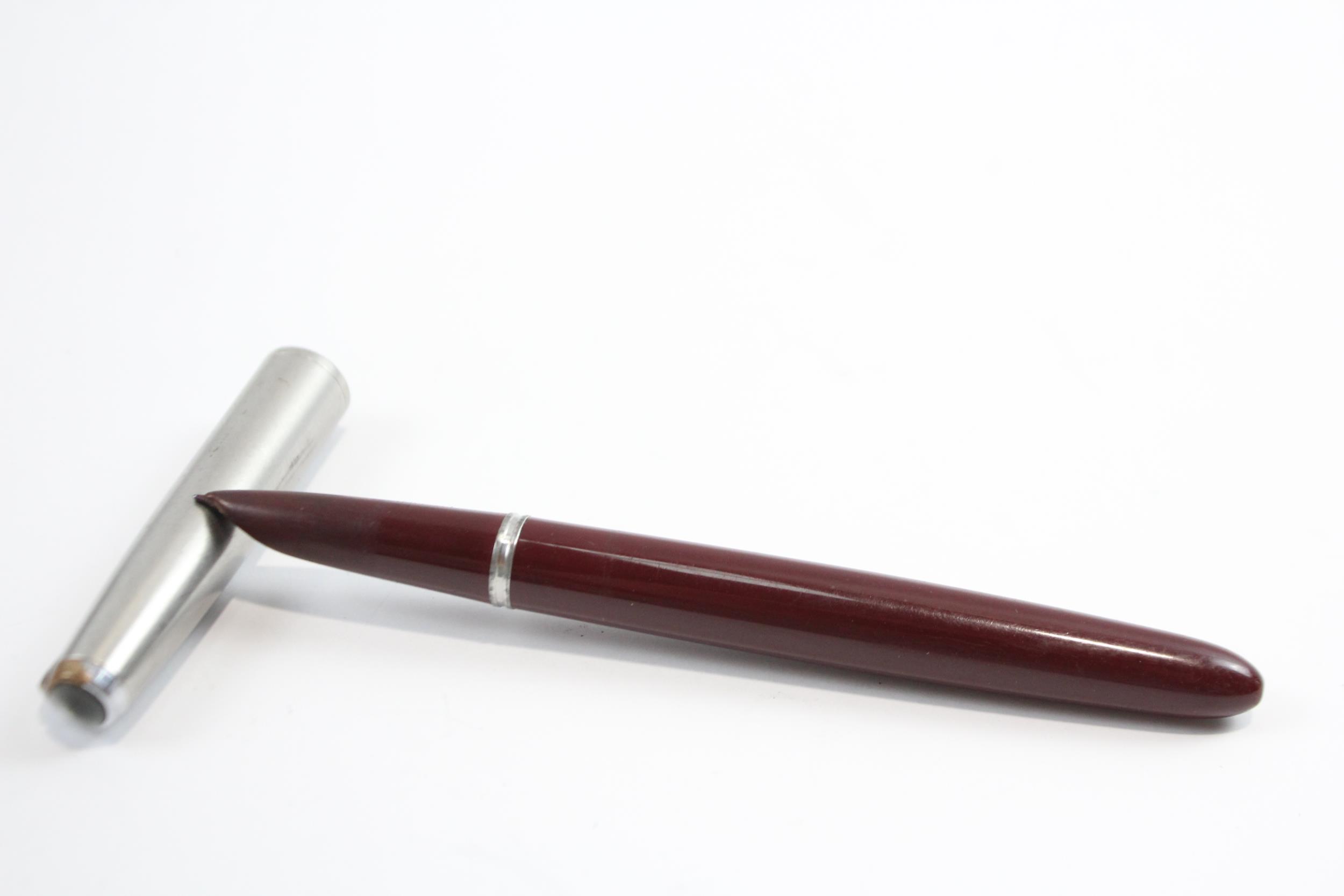 Vintage PARKER 51 Burgundy FOUNTAIN PEN w/ Brushed Steel Cap WRITING // Dip Tested & WRITING In