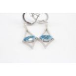 18ct White Gold Blue Topaz & Diamond Drop Earrings (6.4g)