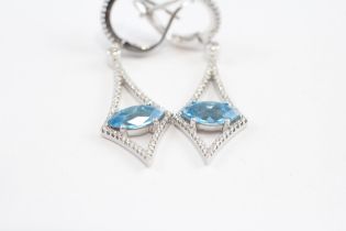 18ct White Gold Blue Topaz & Diamond Drop Earrings (6.4g)