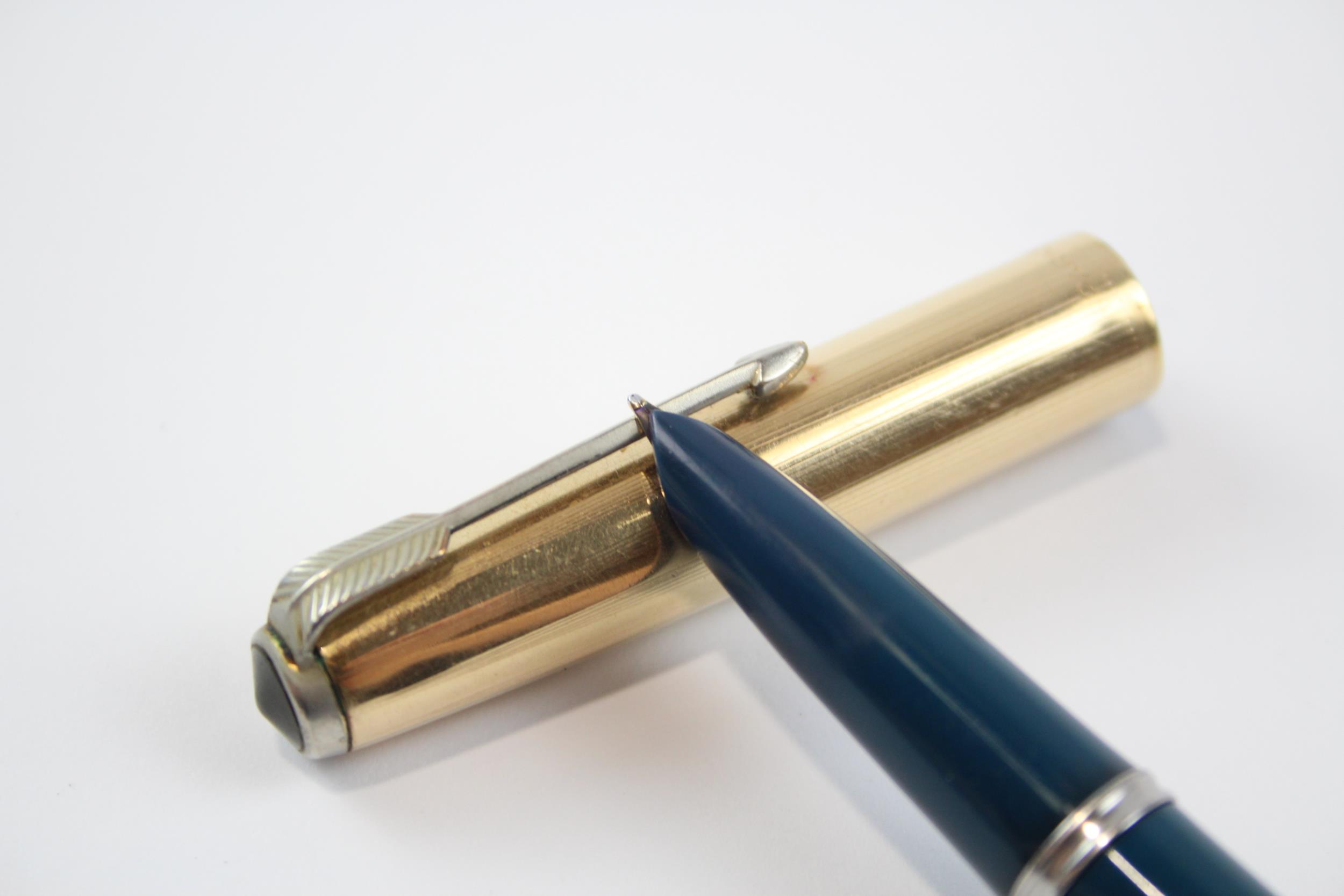Vintage Parker 51 Teal Fountain Pen w/ 14ct Gold Nib, Gold Plate Cap WRITING // Dip Tested & Writing - Image 2 of 4