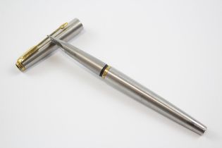 Vintage PARKER 50 Falcon Brushed Steel Fountain Pen w/ Steel Nib WRITING // Dip Tested & WRITING
