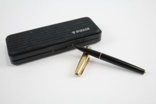 Vintage PARKER 61 Black Fountain Pen w/ Gold Plate Cap Etc WRITING Boxed // Dip Tested & WRITING