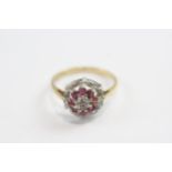 18ct Gold Vintage Ruby & Diamond Cluster Dress Ring (3.5g) Size Q