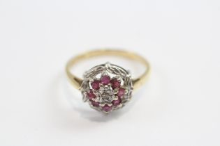 18ct Gold Vintage Ruby & Diamond Cluster Dress Ring (3.5g) Size Q