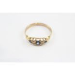9ct Gold Antique Sapphire & Old Cut Diamond Five Stone Gypsy Setting Ring (1.8g) Size O