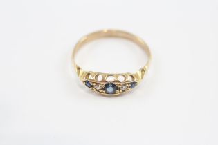 9ct Gold Antique Sapphire & Old Cut Diamond Five Stone Gypsy Setting Ring (1.8g) Size O
