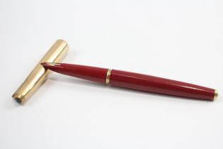 Vintage PARKER 61 Red Fountain Pen w/ 14ct Gold Nib, Gold Plate Cap Etc WRITING // Dip Tested &