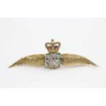 9ct Gold Antique Diamond & Enamel Royal Air Force Sweetheart Brooch (4.4g)