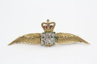 9ct Gold Antique Diamond & Enamel Royal Air Force Sweetheart Brooch (4.4g)
