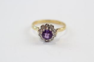 18ct Gold Amethyst Single Stone Ring With Diamond Surround (3.8g) Size N 1/2