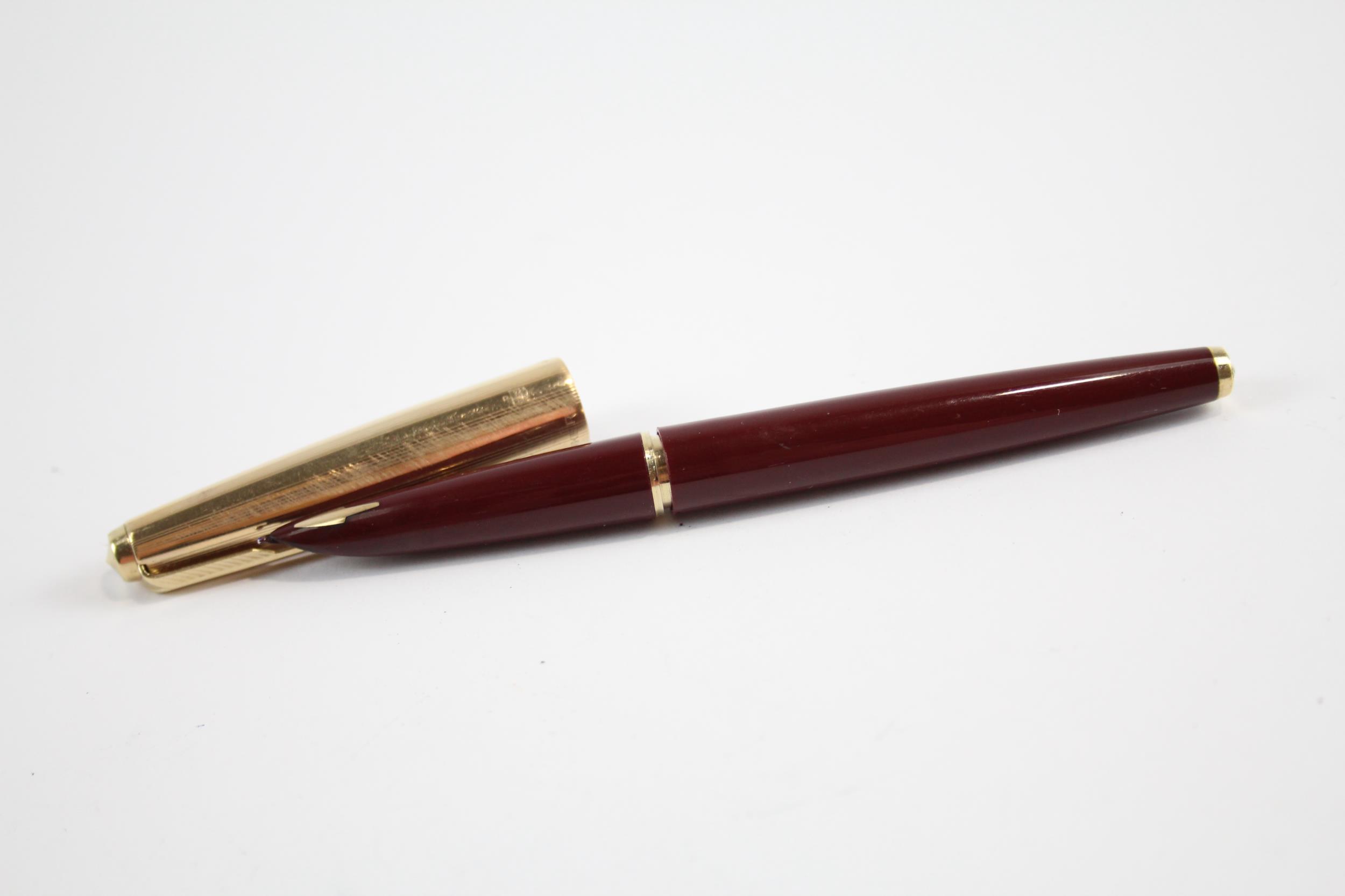 Vintage PARKER 61 Burgundy Fountain Pen w/ Gold Plate Cap Etc WRITING // Dip Tested & WRITING In