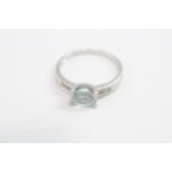 9ct White Gold Blue Topaz & Diamond Dress Ring (2.1g) Size O