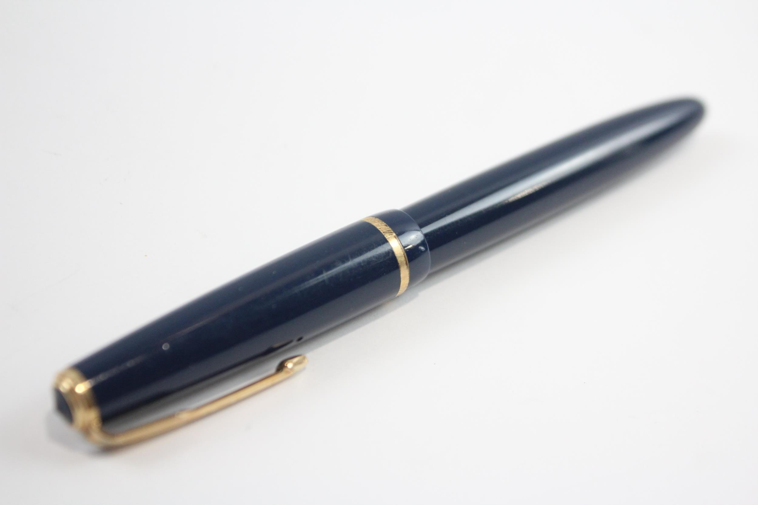 Vintage PARKER Senior Duofold Navy FOUNTAIN PEN w/ 14ct Gold Nib WRITING // Dip Tested & WRITING - Image 6 of 7