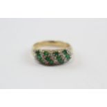 9ct Gold Emerald & Diamond Cluster Dress Ring (2.8g) Size M 1/2